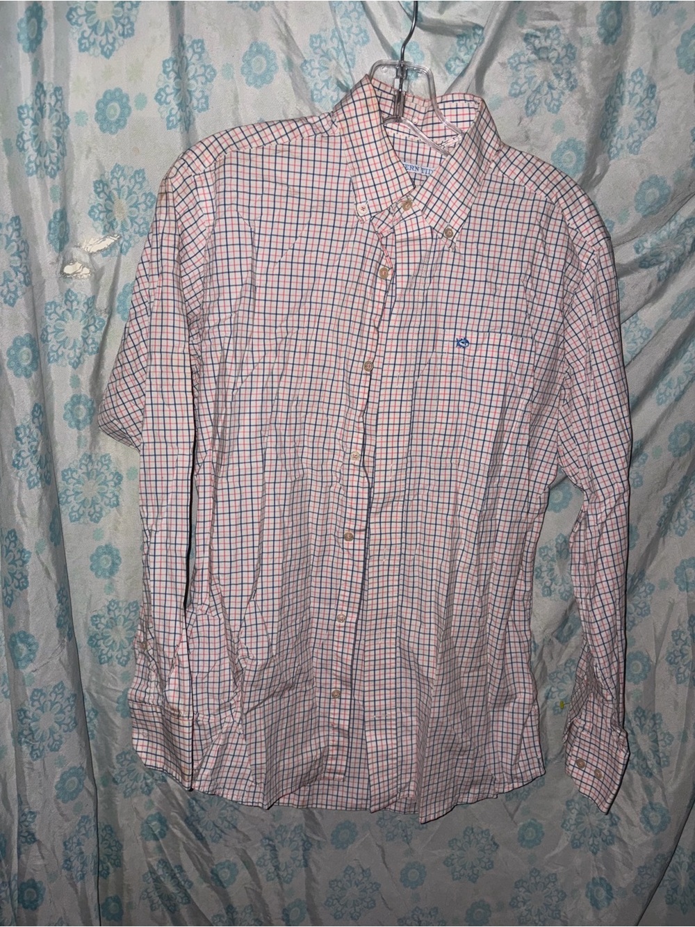 Southern Tide Men's Pink and Blue Plaid Button-Down Shirt size small